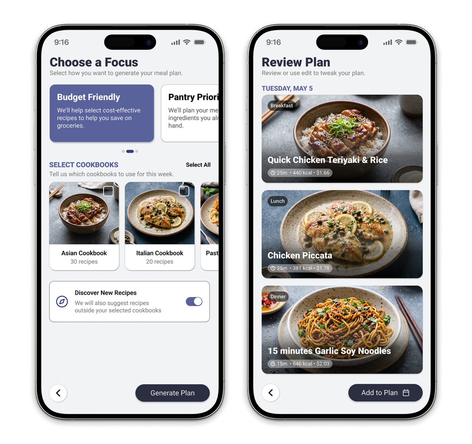 Meal plan,
in minutes